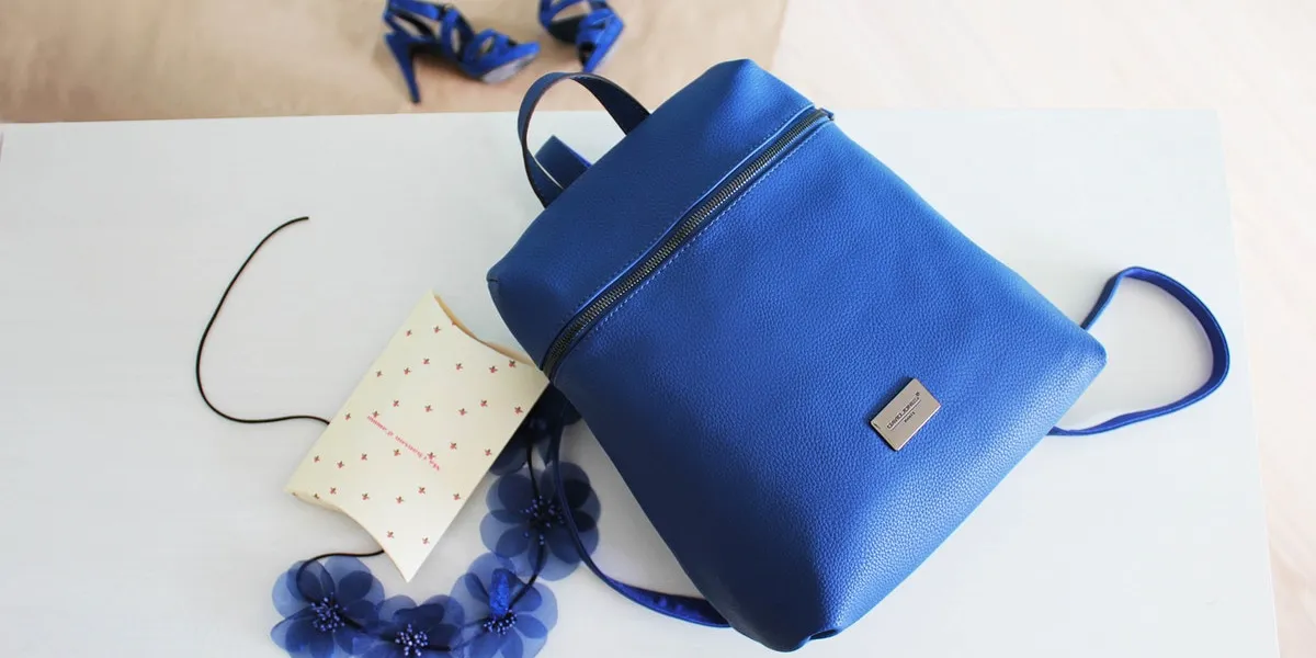 Blue Backpack and blue flowers