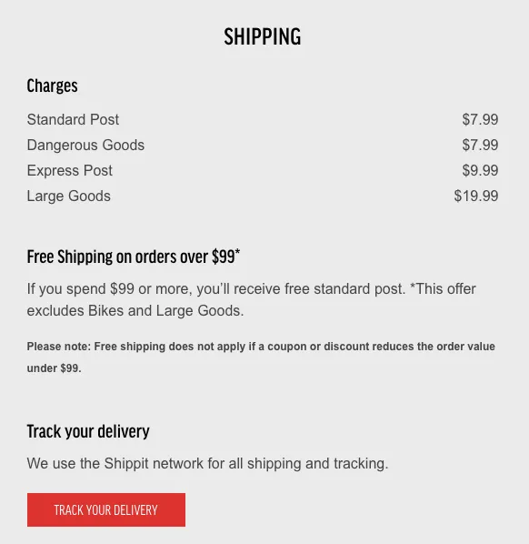 Flat rate shipping information