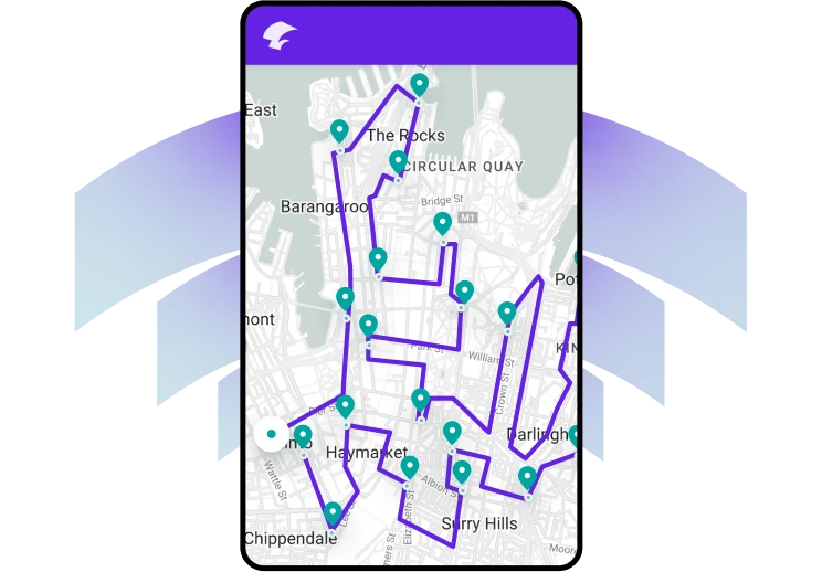 An app showing optimised delivery routes