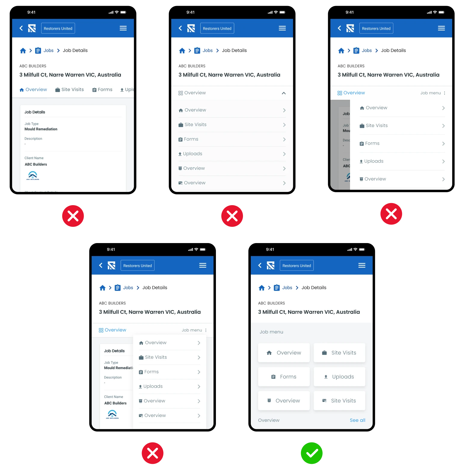 screenshots with crosses and checks showing the picking of images
