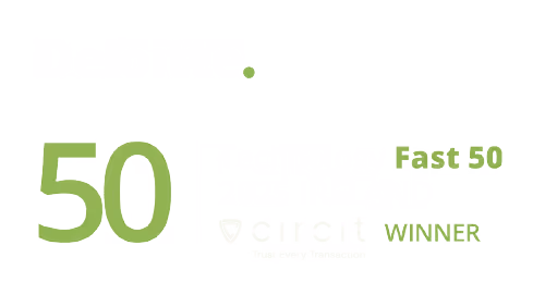 Deloitte Fast 50 Winner logo with green text on a white background.