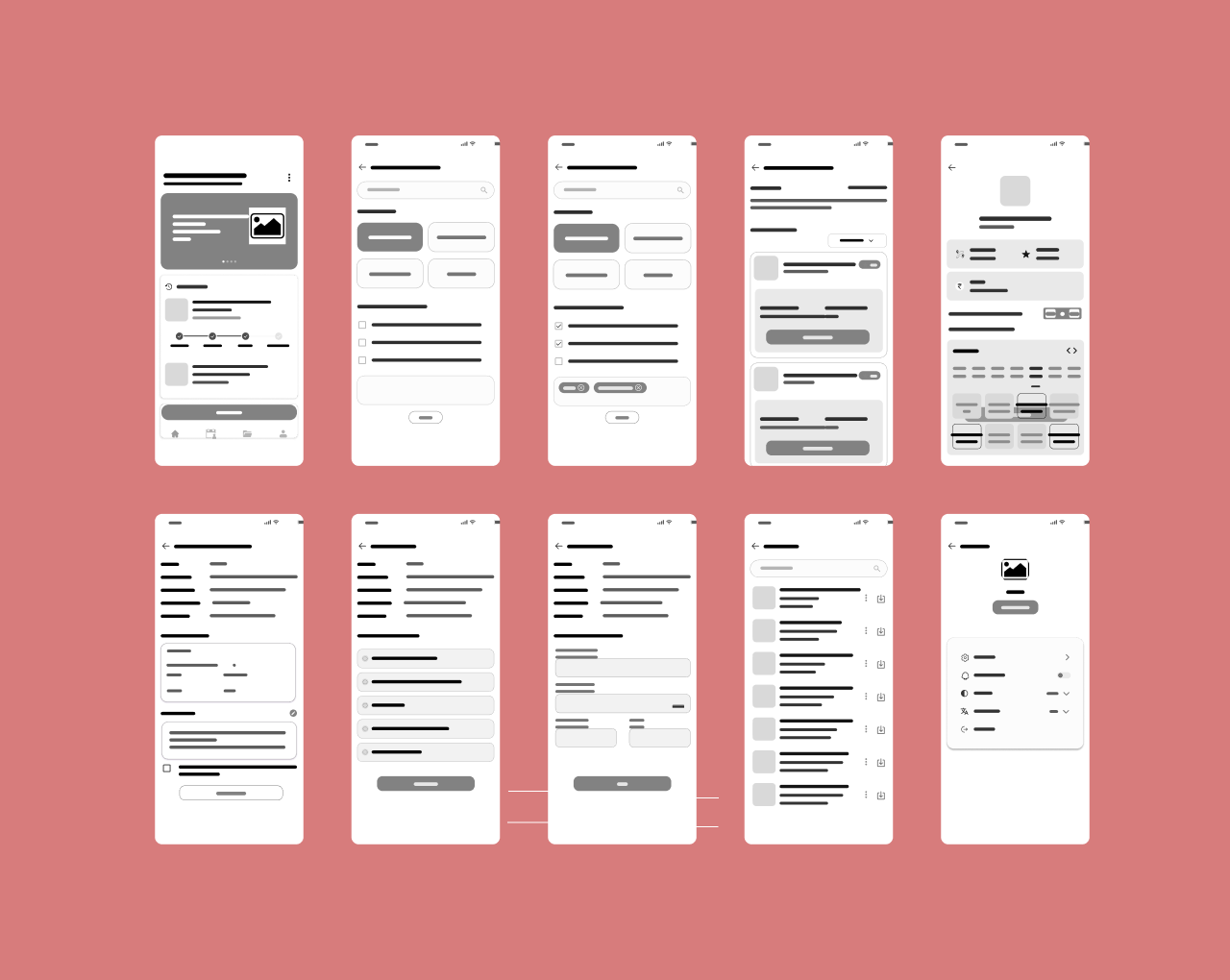 Wireframe of Labsy project screens