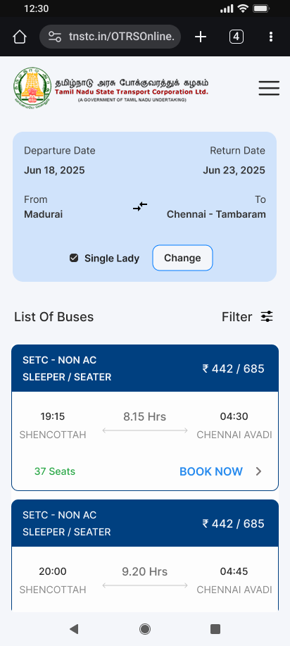 Proposed Design of TNSTC mobile view