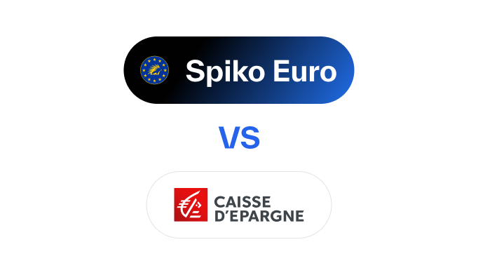 Comparison graphic showing Spiko Euro with a euro symbol icon versus Caisse d'Epargne logo