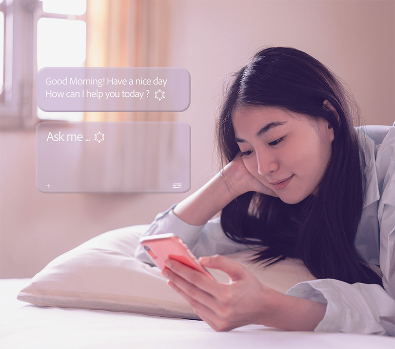 Woman using AI chatbot on her smartphone