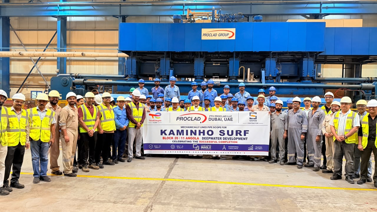 Proclad team in Dubai celebrating completion of the mechanically lined pipe scope for Kaminho SURF