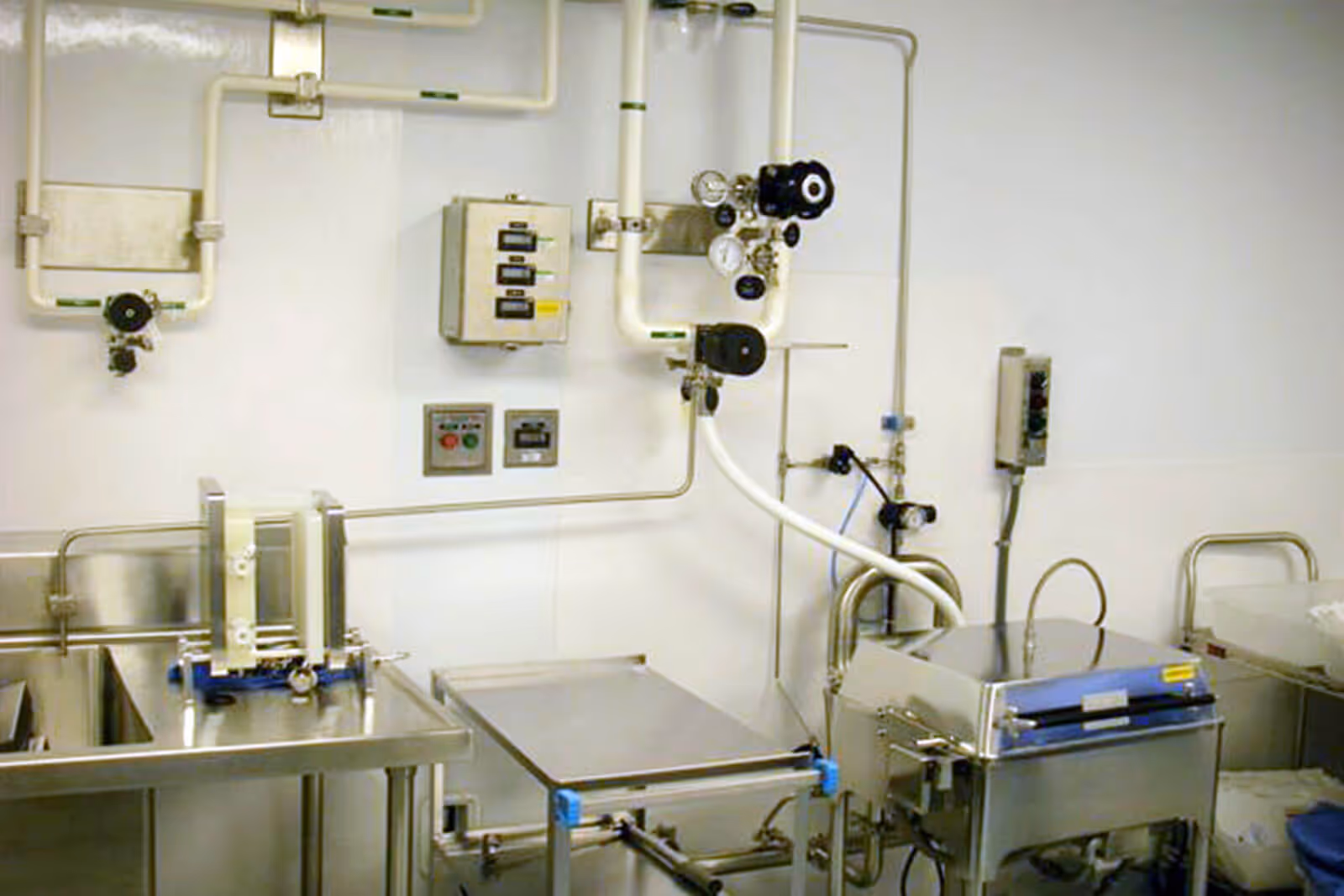 Sterile medical laboratory with stainless steel equipment and control panels
