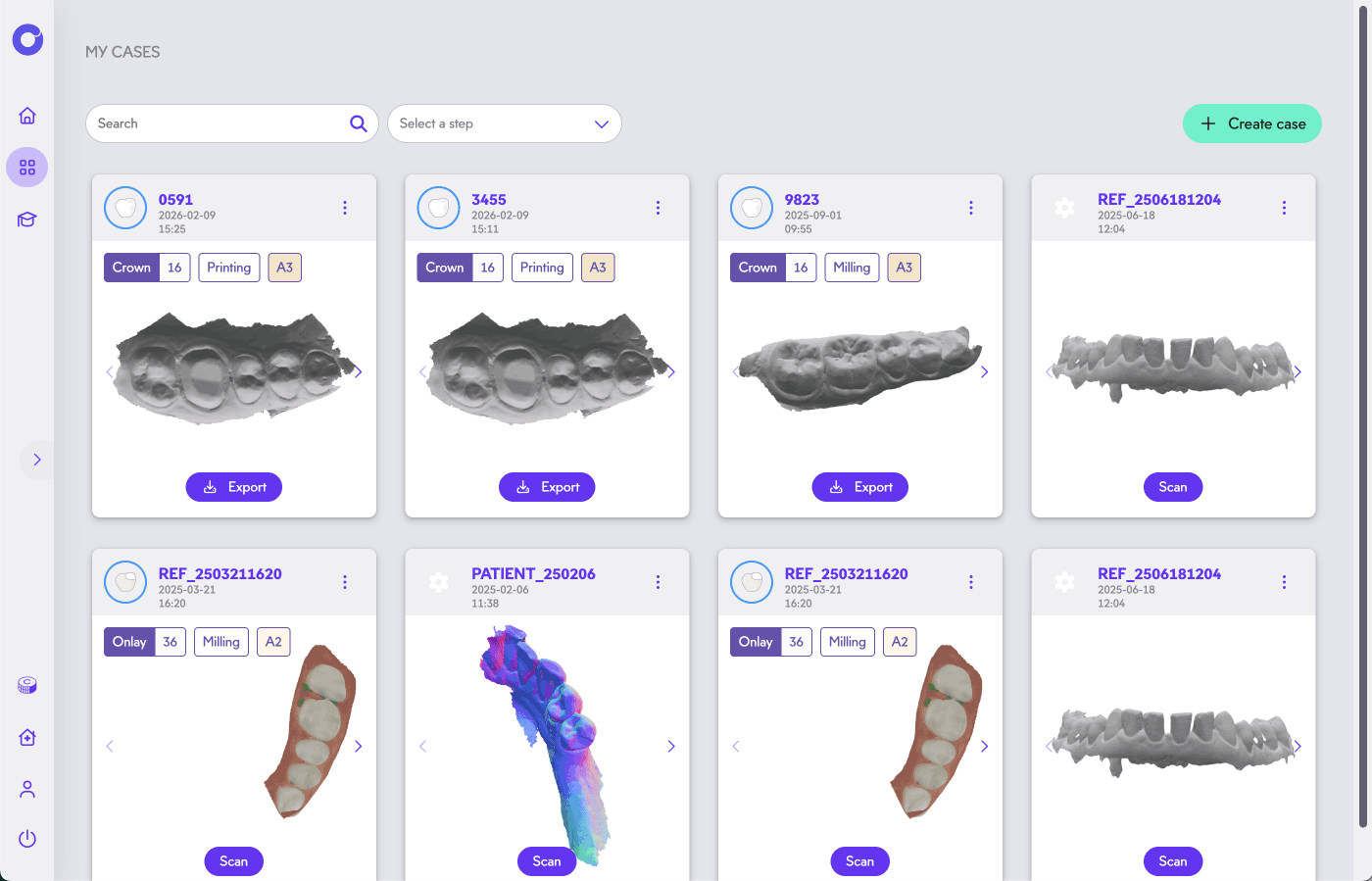 Liste des cas de prothèse dentaire Circle One : couronne, inlay, onlay, overlay