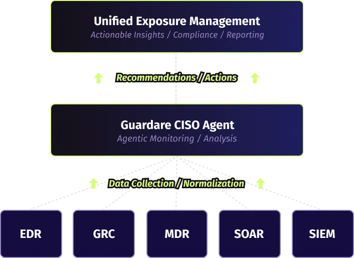 Infographic illustrating the Guardare platform hierarchy and unified data flow
