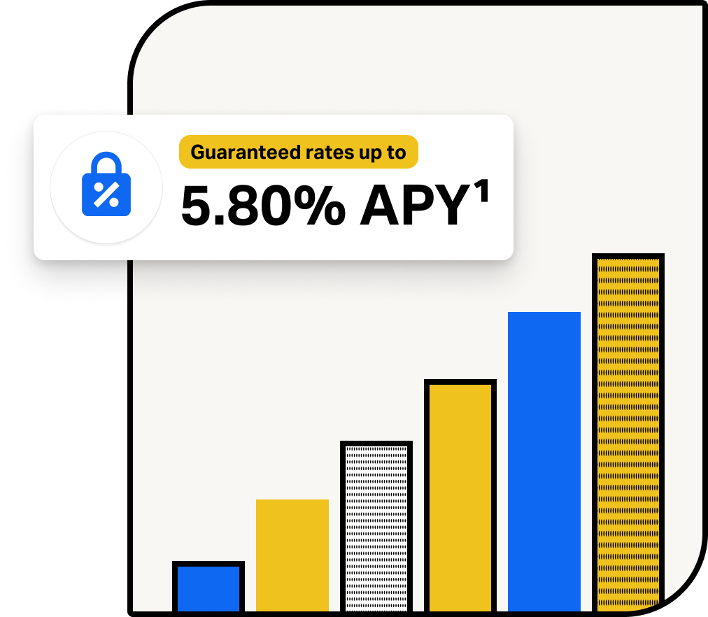 Decorative image that shows an abstract bar chart, increasing with a call-out to the current APY