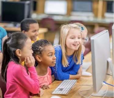 Group of students studying using computer