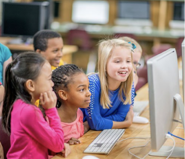 Group of students studying using computer