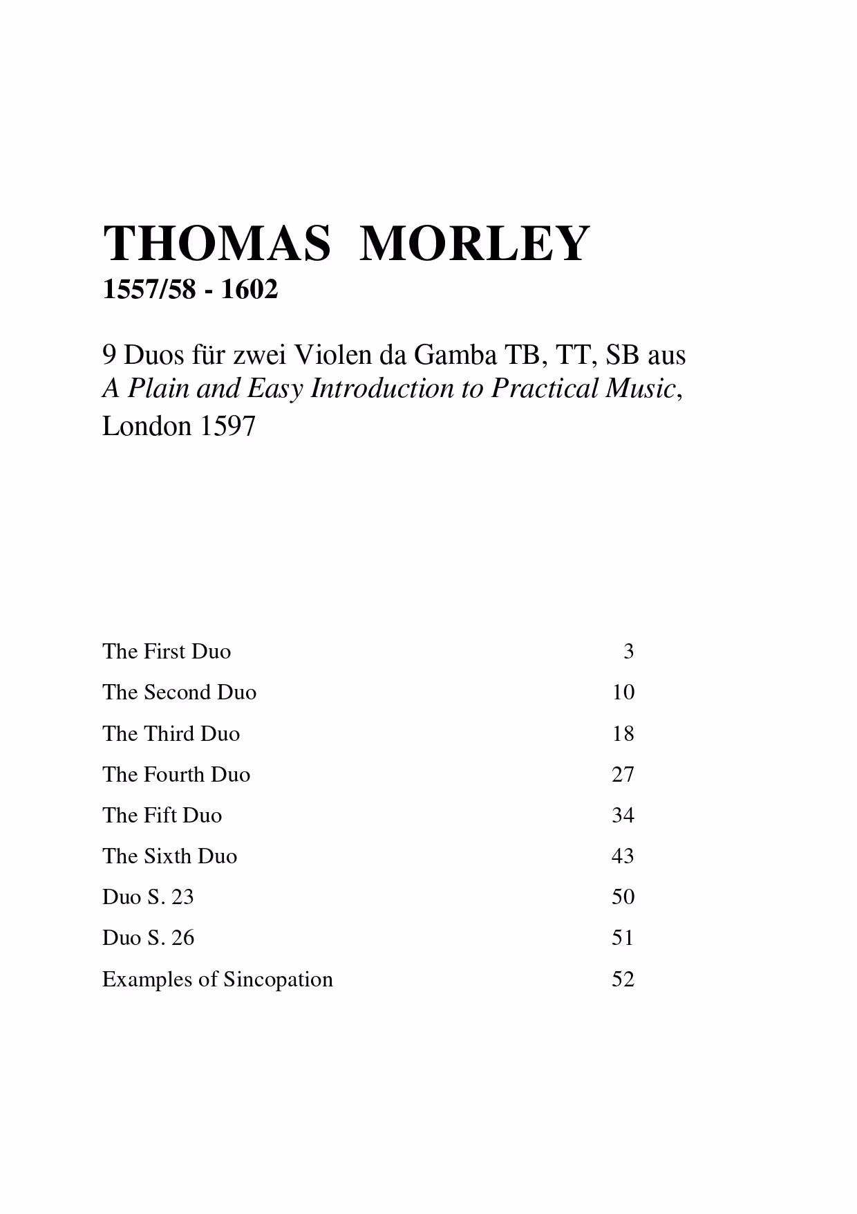 Thomas Morley – 9 Duos