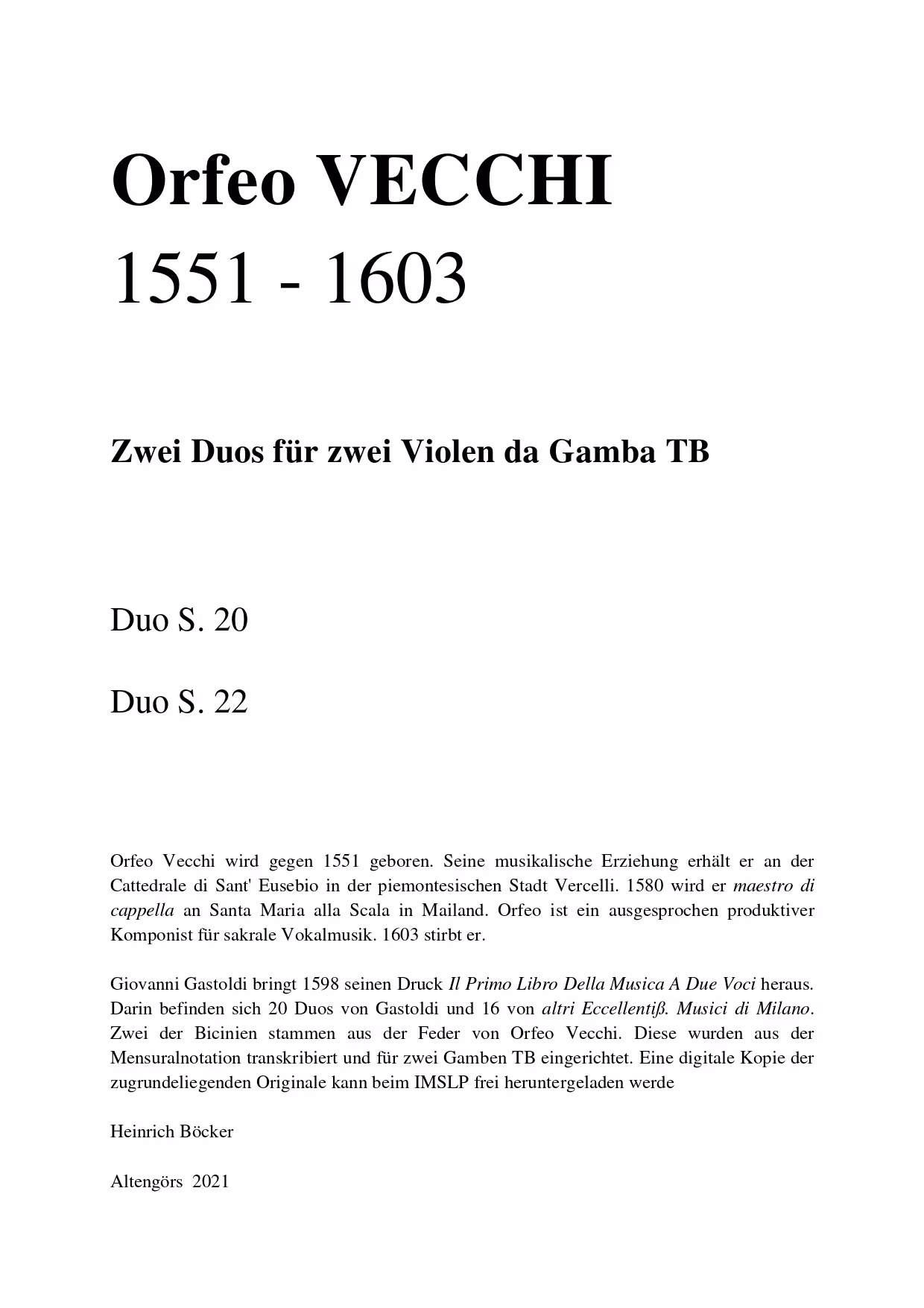 Orfeo Vecchi – 2 Duos