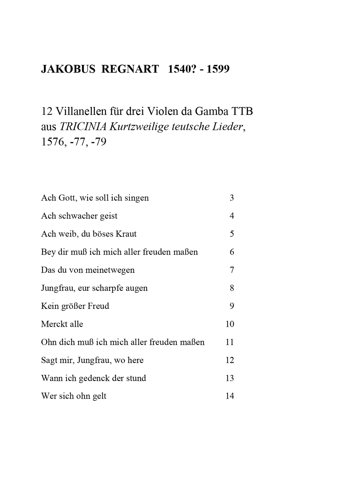Jacobus Regnart - 12 Villanellen
