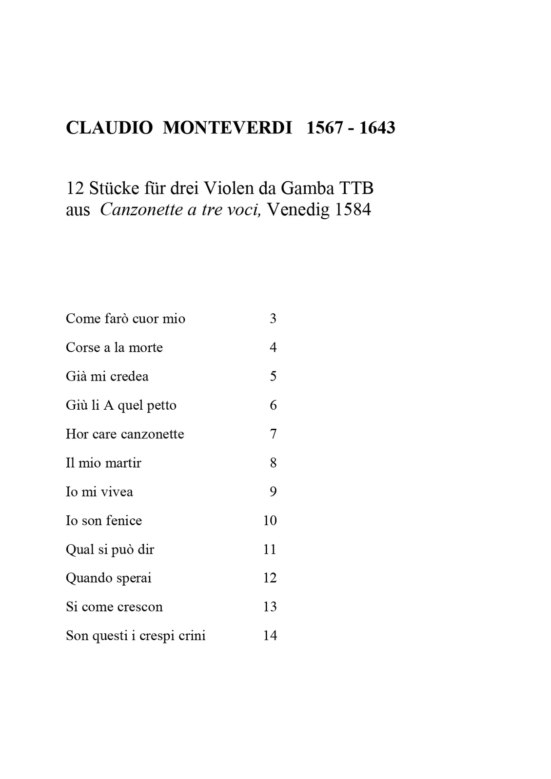 Claudio Monteverdi - 12 Canzonette