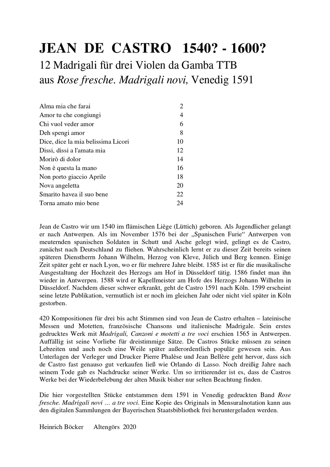 Jean de Castro - Madrigali