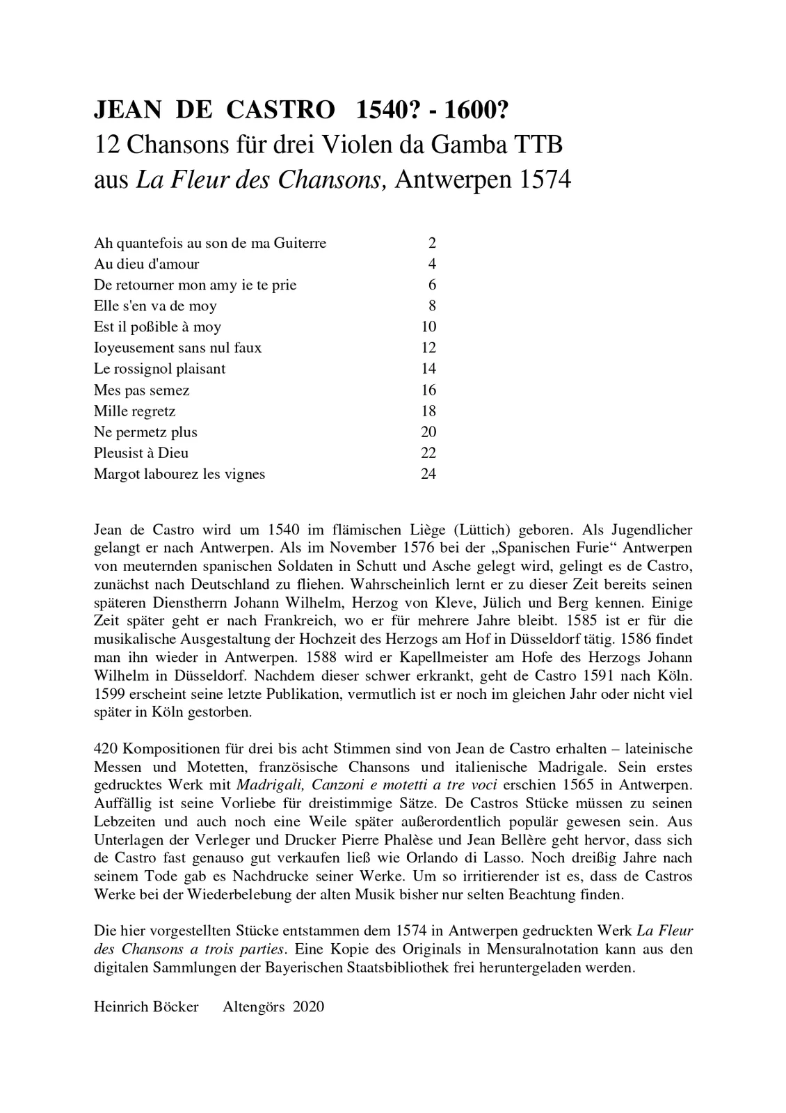 Jean de Castro - 12 Chansons