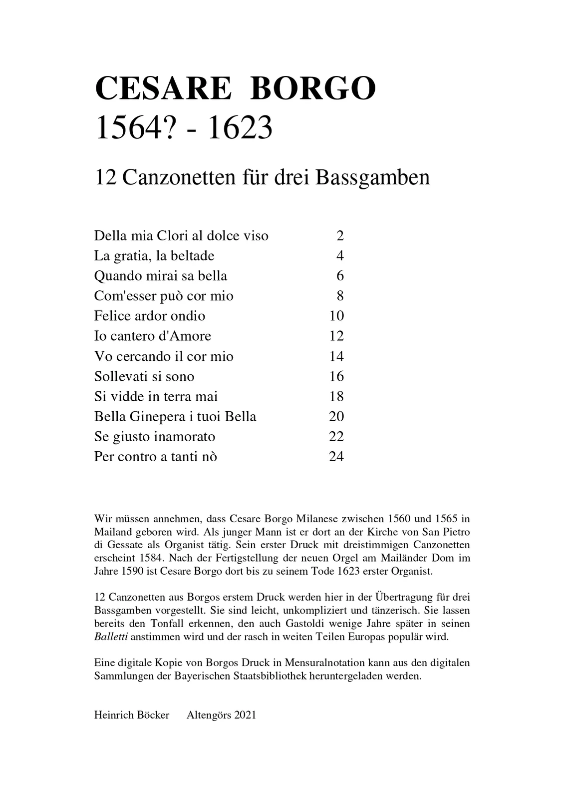 Cesare Borgo - 12 Canzonette