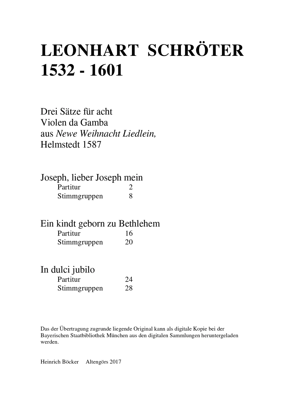 Leonhart Schröter - Weihnacht Liedlein