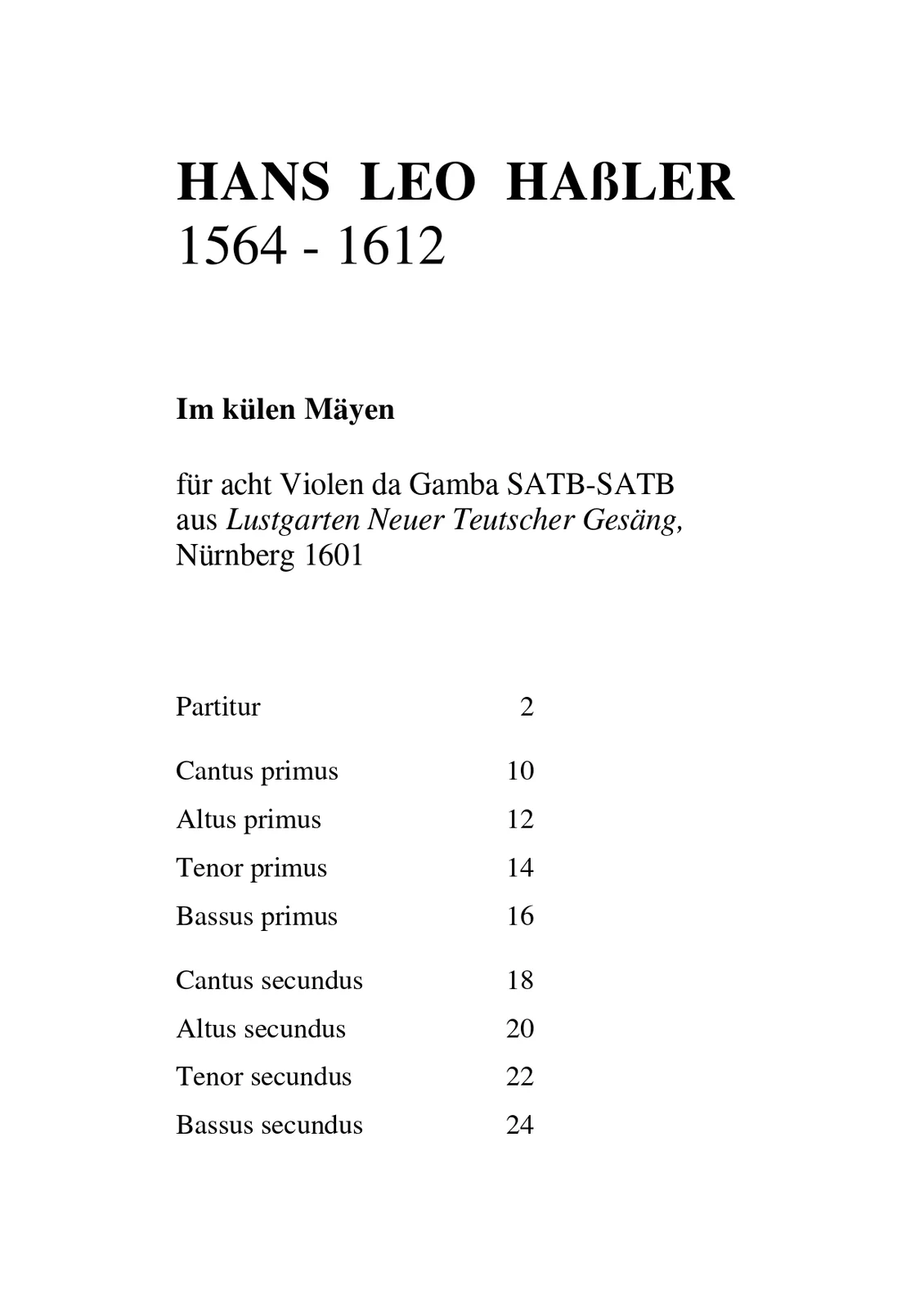 Hans Leo Haßler - Im külen Mayen