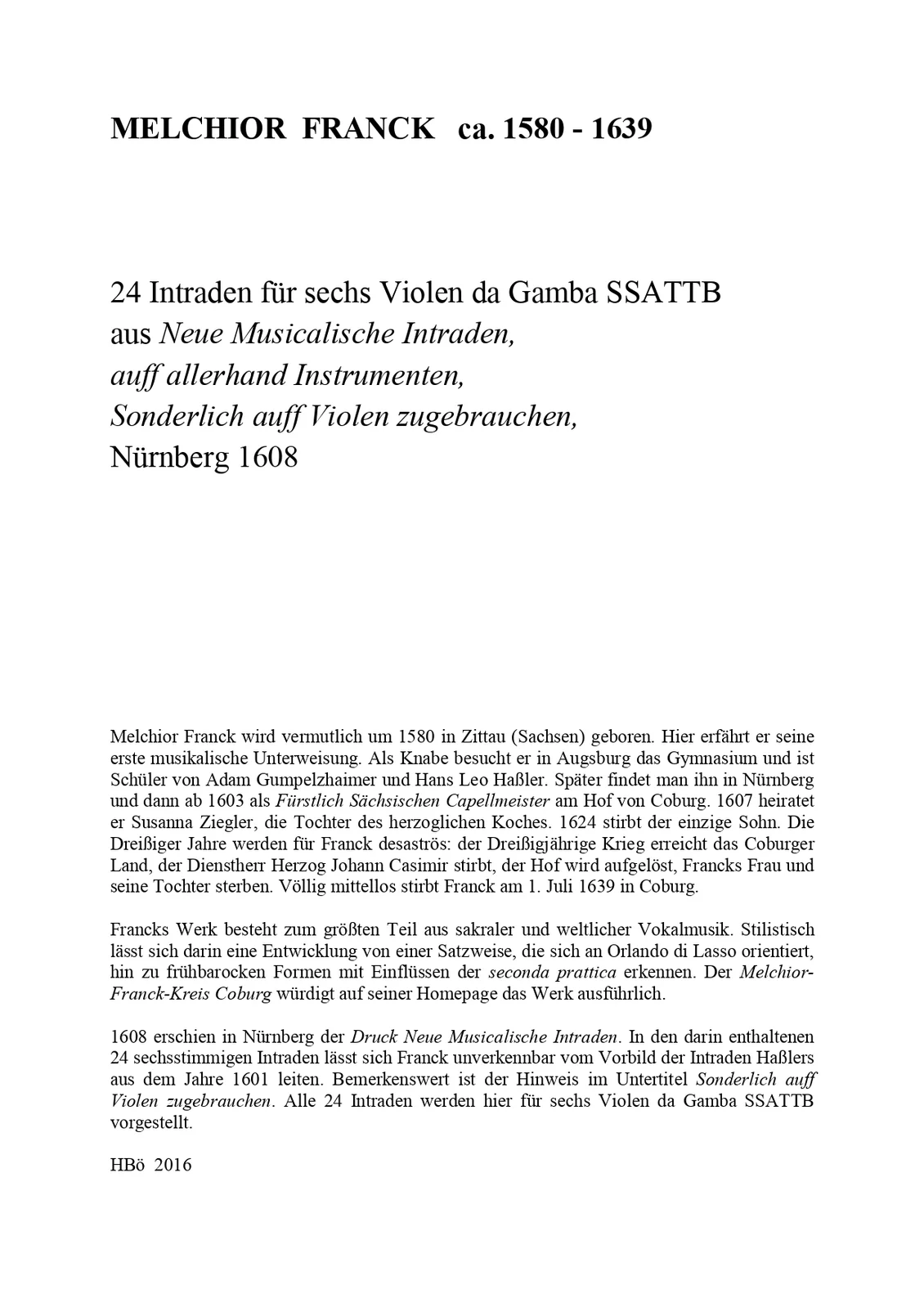 Melchior Franck - 24 Intraden