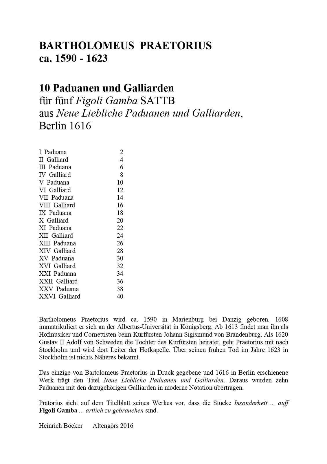 Bartholomeus Prätorius - Paduanen und Galliarden