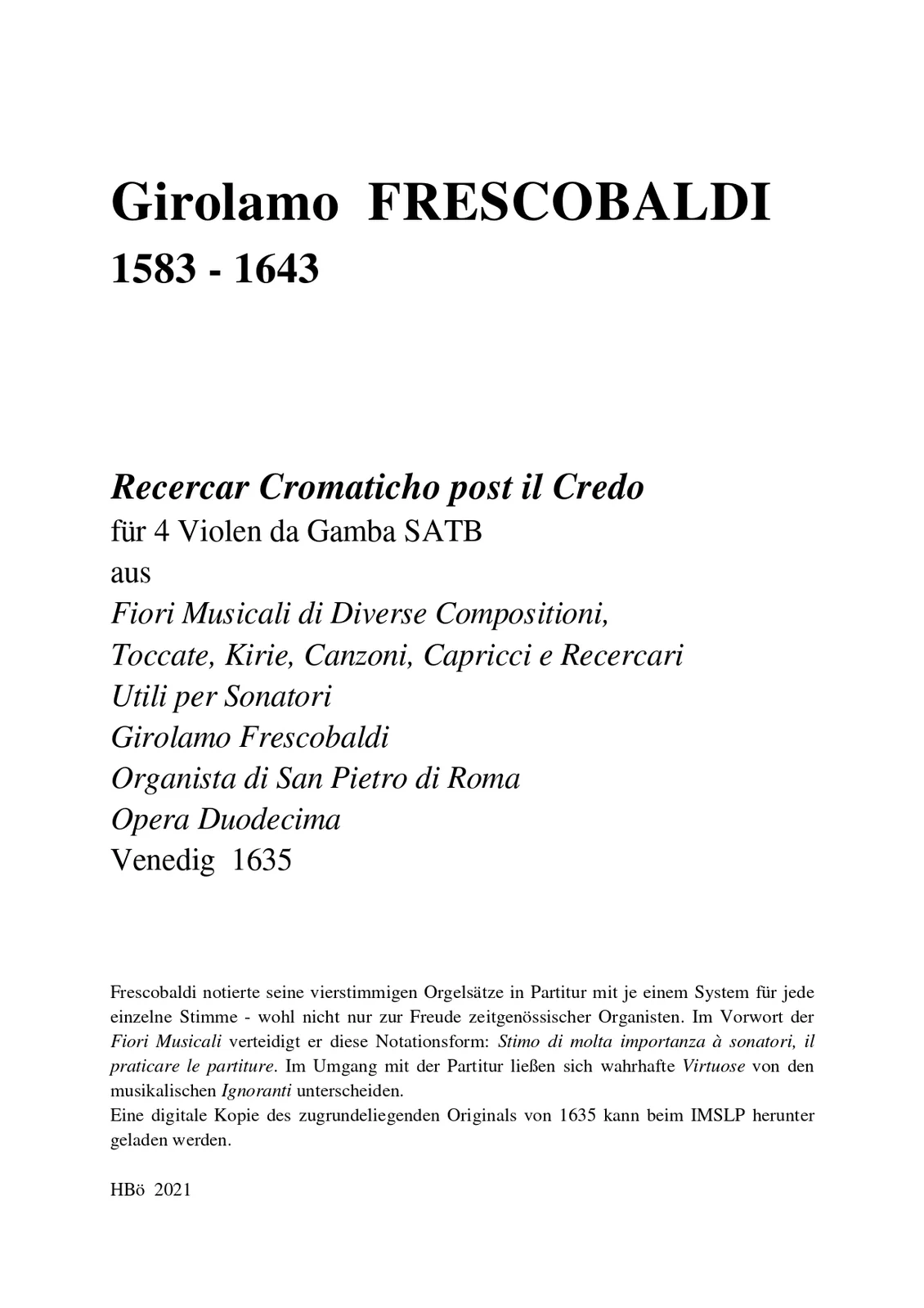 Frescobaldi - Recercar Cromaticho