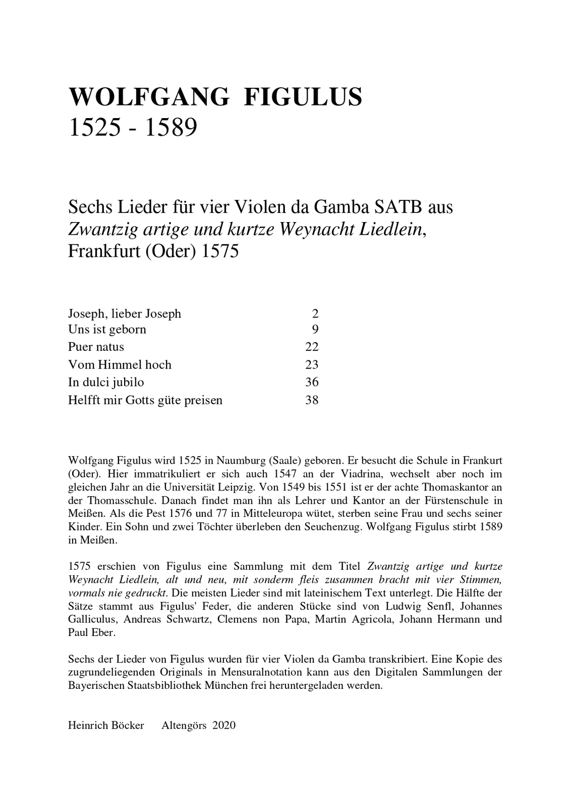 Wolfgang Figulus - Weynacht Liedlein