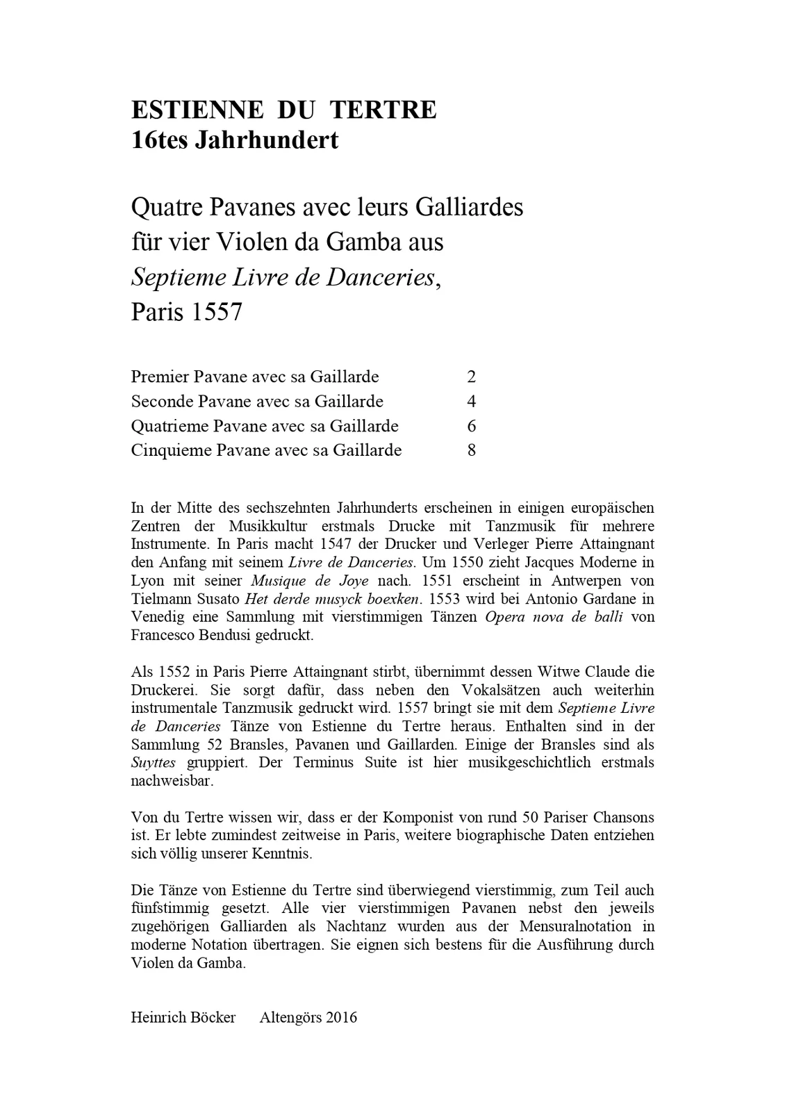 Estienne du Tertre - Quatres Pavanas avec leurs Galllardes
