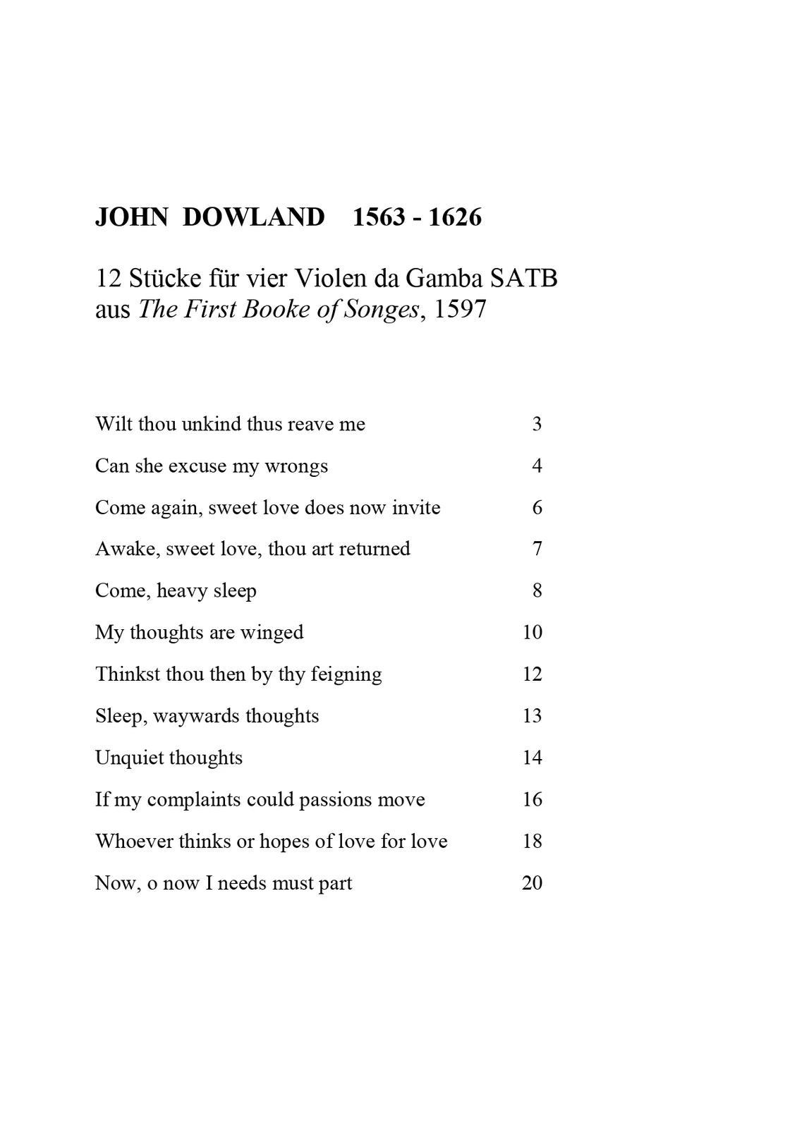 Dowland - 12 Songes aus The First Booke