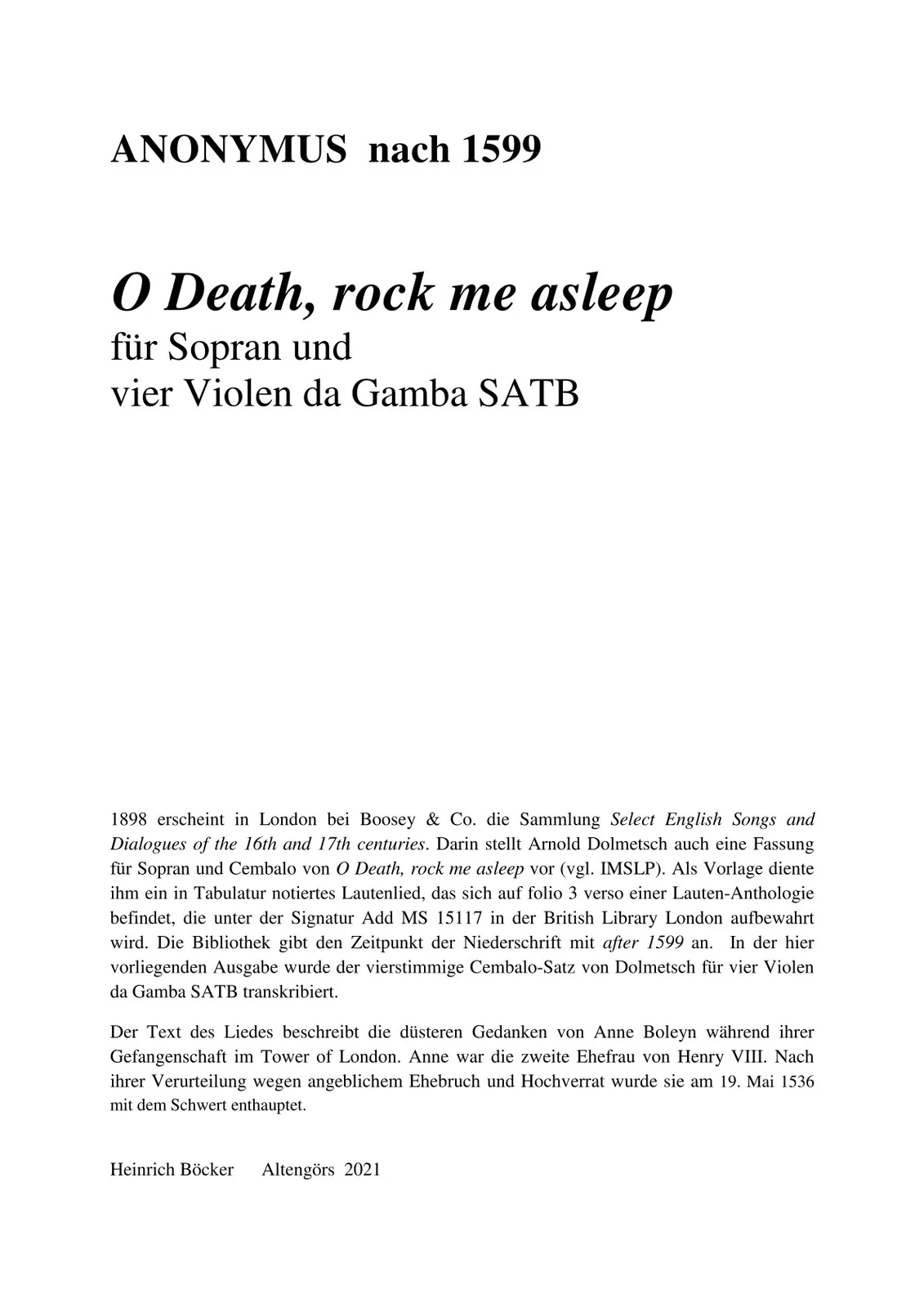 ANONYMUS - O Death, rock me asleep