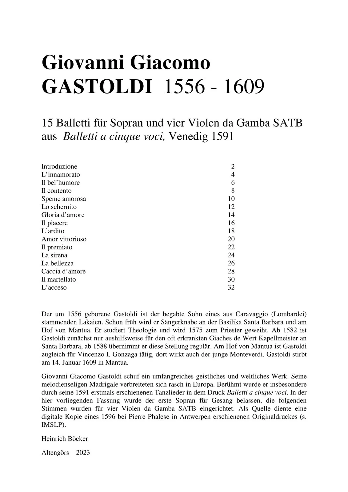 Giovanni Giacomo GASTOLDI - 15 Balletti