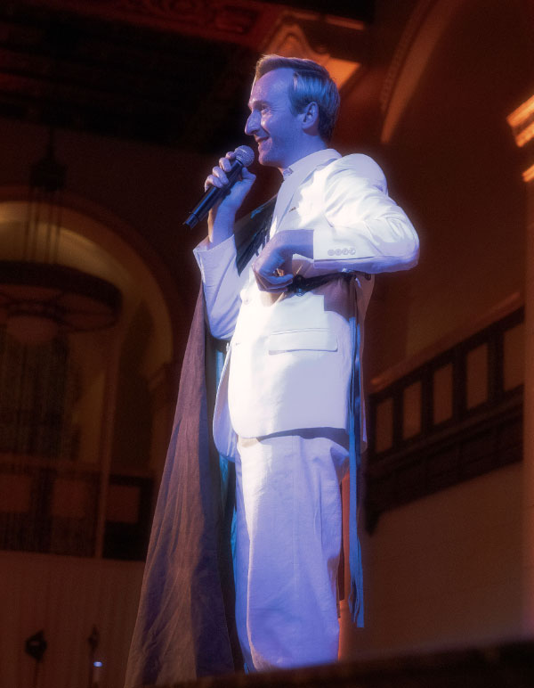 MC Aaron Ross as Thren the God of Gatherings for The Paravelle Ball Vanguard of Valor in Los Angeles a Fantasy Immersive Theatre Experience at The Majestic Downtown