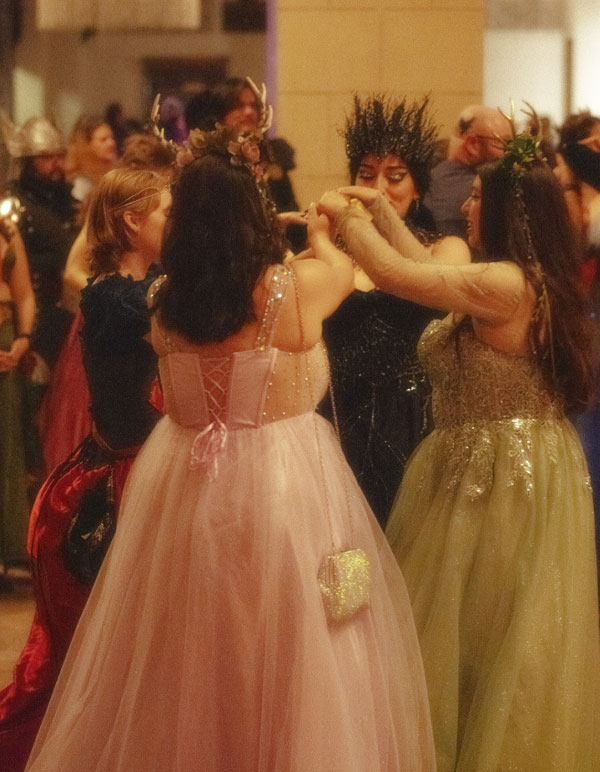 Guests being taught a group choreographed dance at The Paravelle Fantasy Ball Vanguard of Valor at The Majestic Downtown in Los Angeles