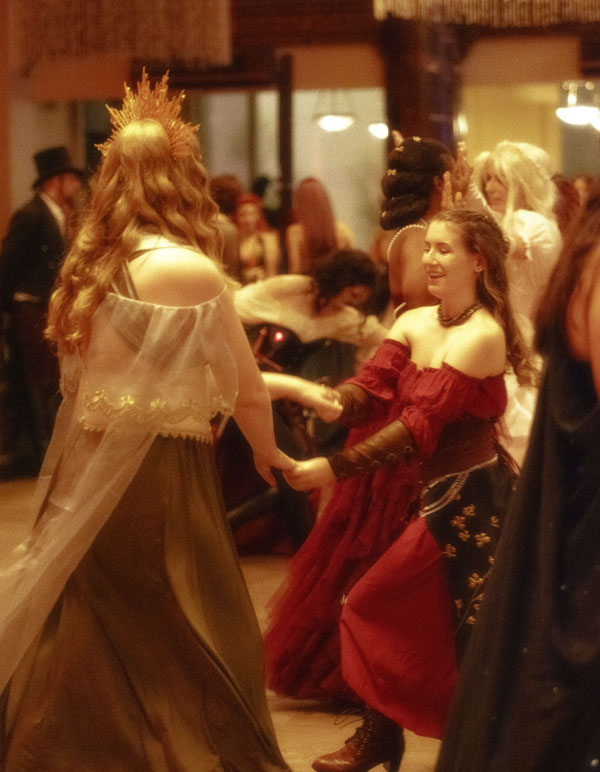 Guests at the Paravelle Fantasy Ball Vanguard of Valor dancing to music in The Majestic Downtown in Los Angeles