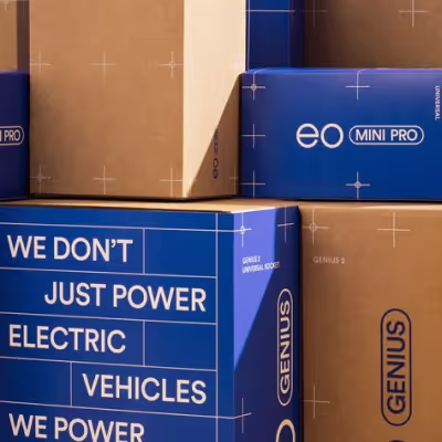 Boxes stacked on top of each other with the words we don't just power.
