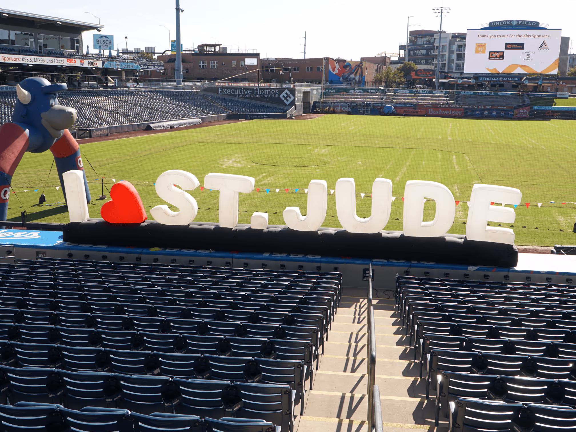 Inflatable letters that say I heart St. Jude 