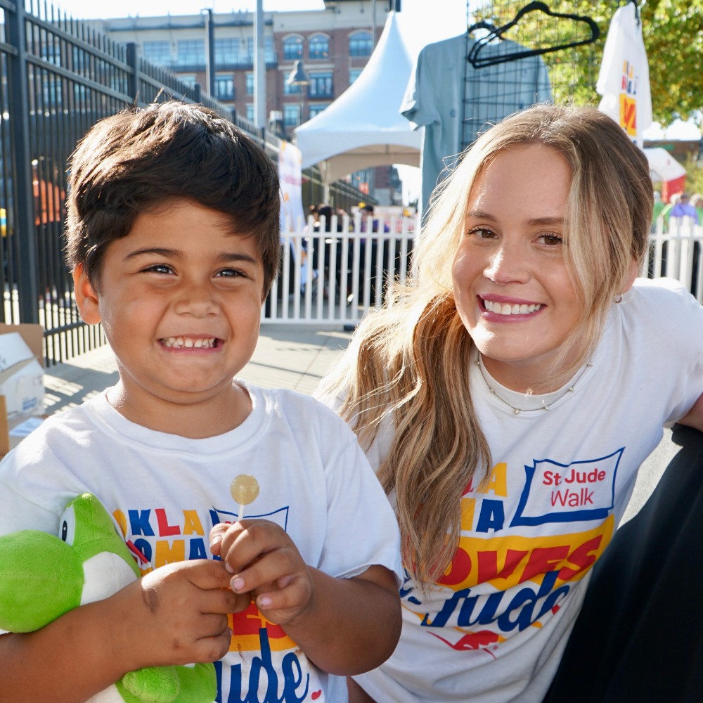 A young boy and his mom wearing St. Jude tshirts