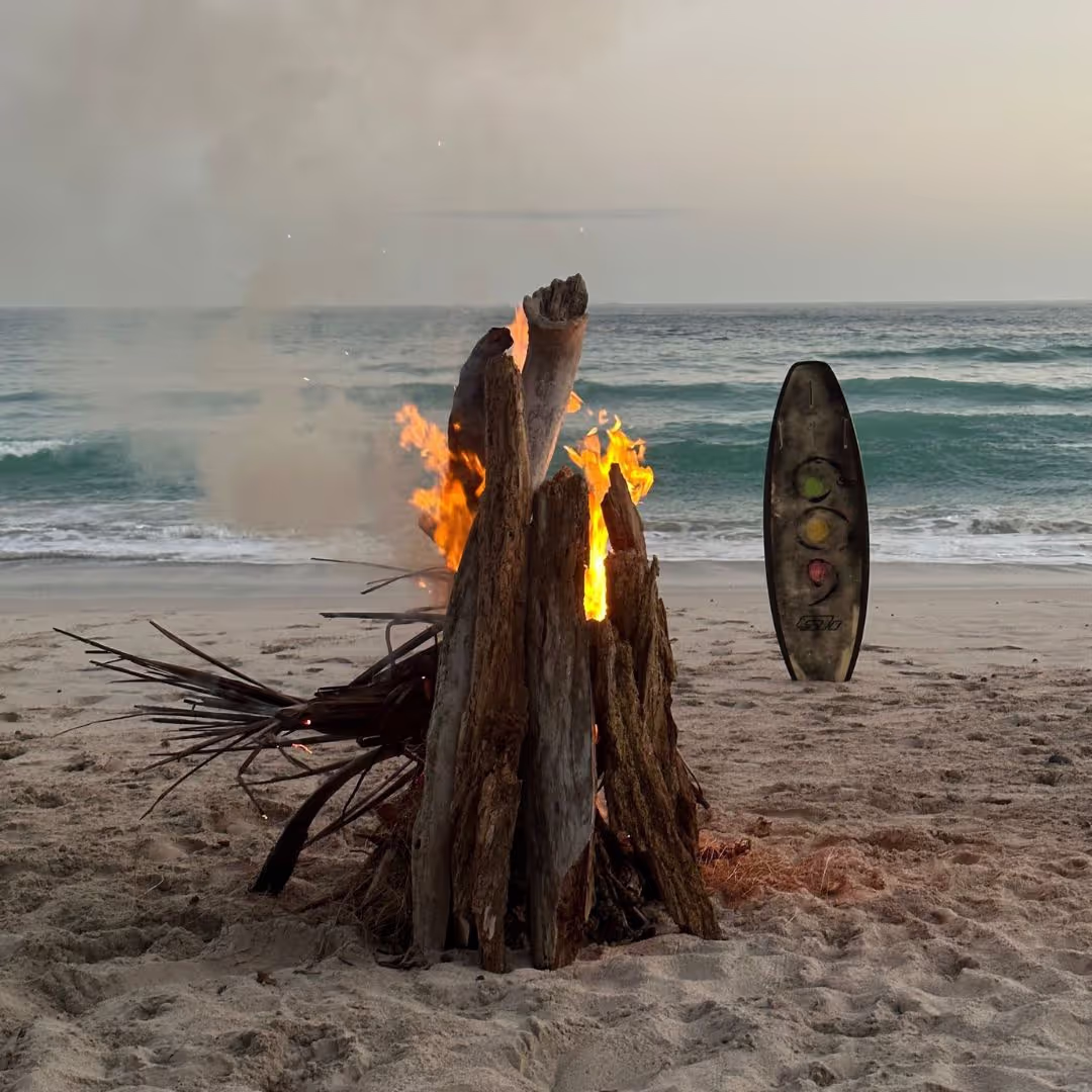 A cozy fire on a beach in Costa Rica