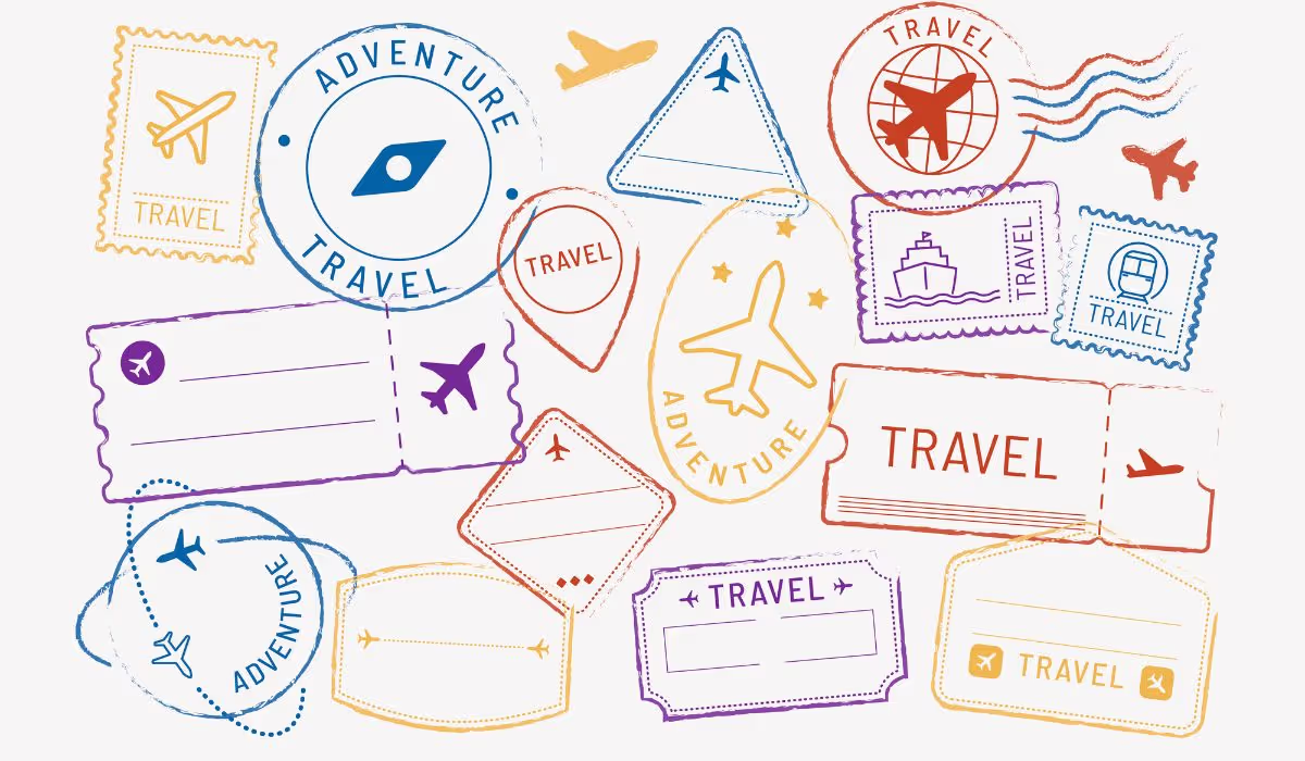 Image of travel stamps which represents The Leap's FAQs