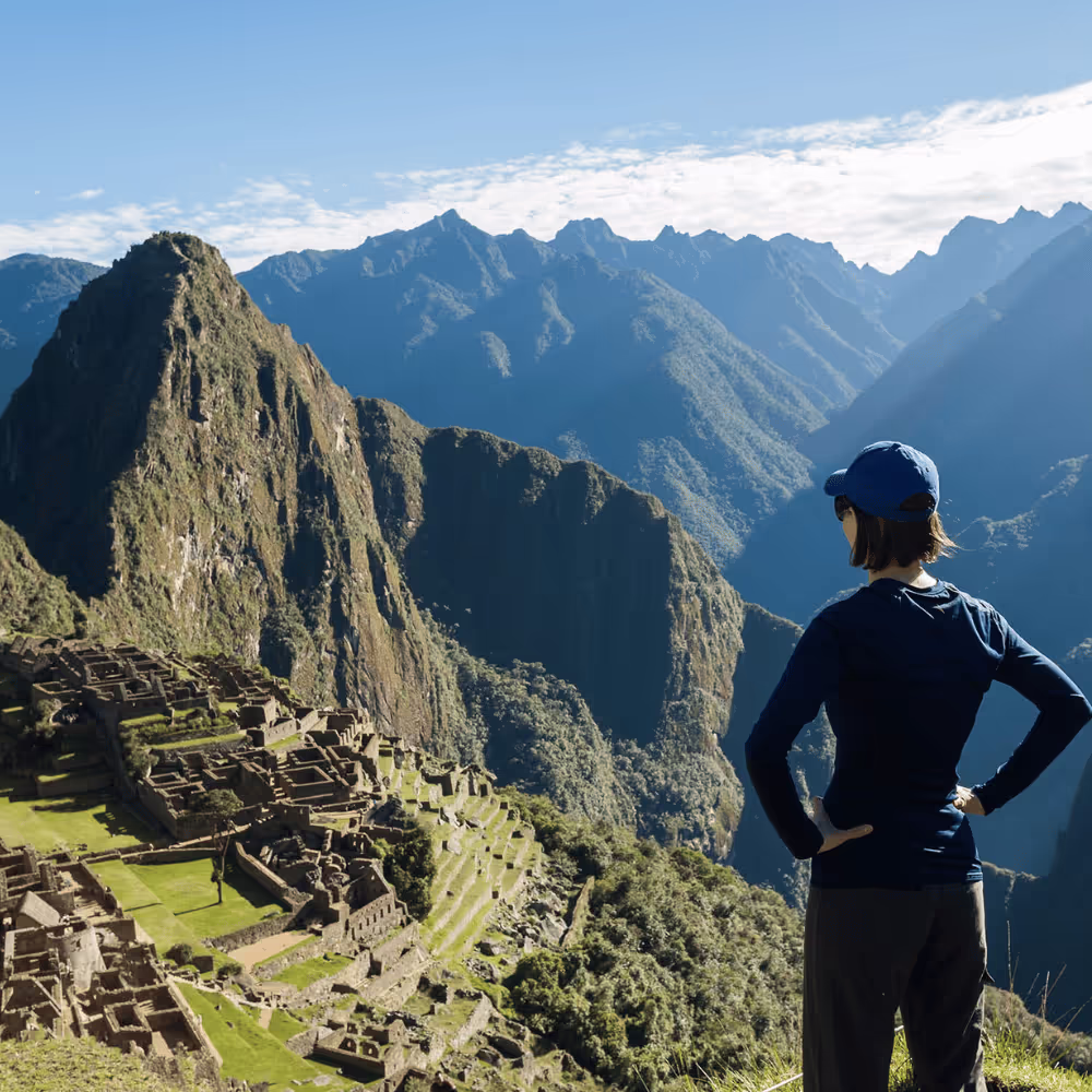 A person viweing machu picchu in peru on a gap year leap to peru with the adventure programme company The Leapu
