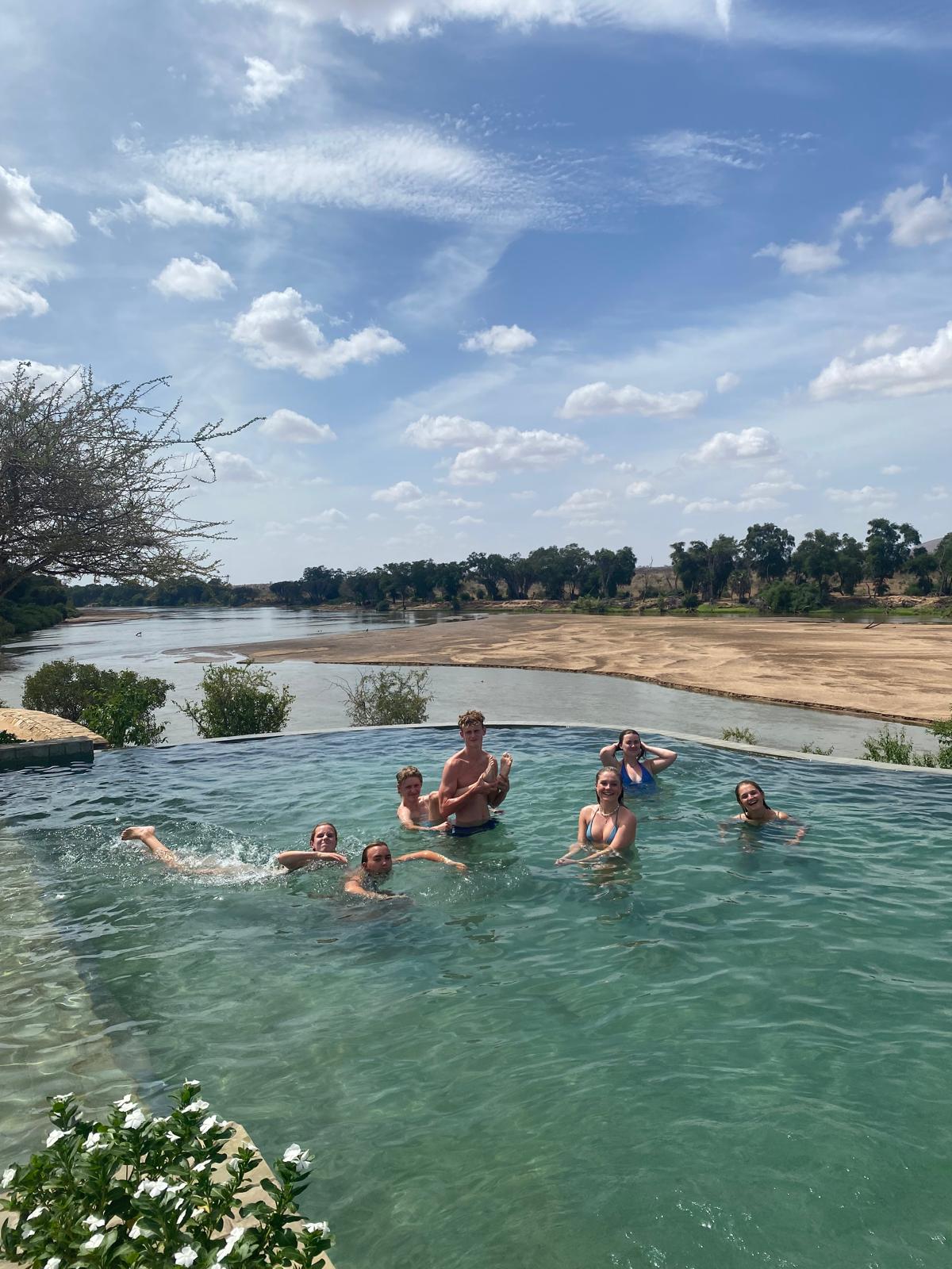 Leapers having fun in a pool with The Leap