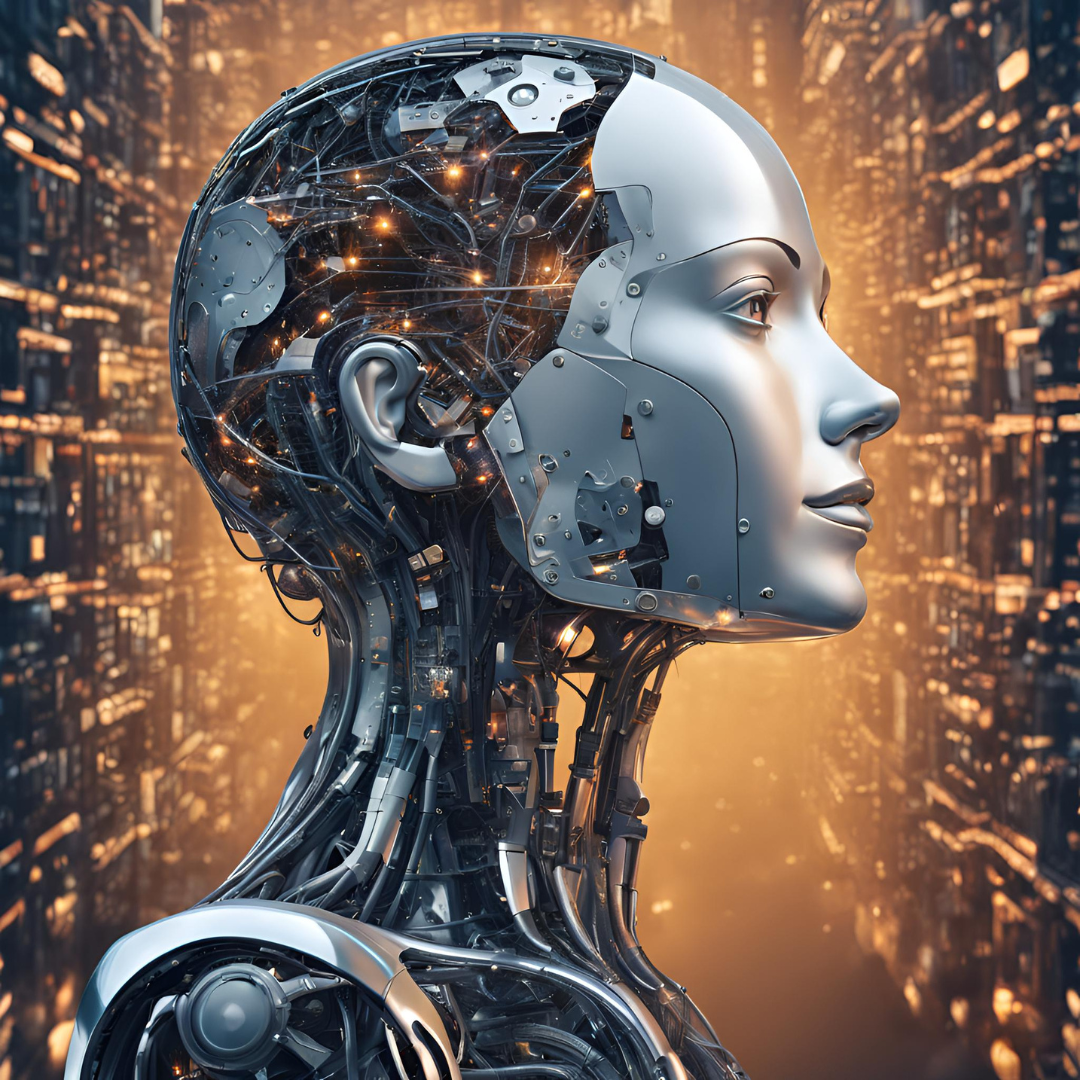 Uma cabeça de um robô, fazendo alusão a Inteligência Artificial, para a seção Automação e Integração de Sistemas