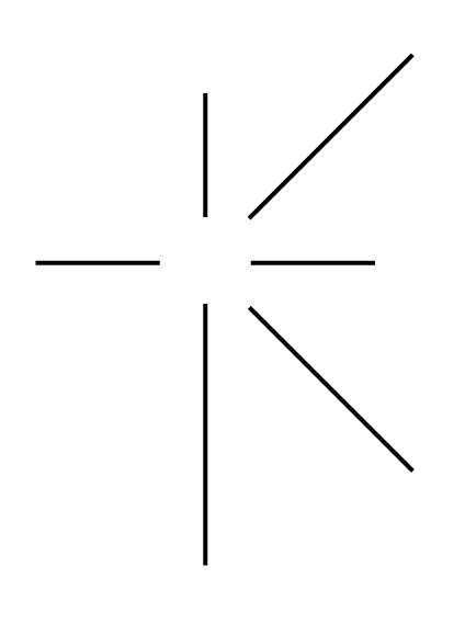 Seven black lines radiating outward from a central point in various directions on a transparent background.