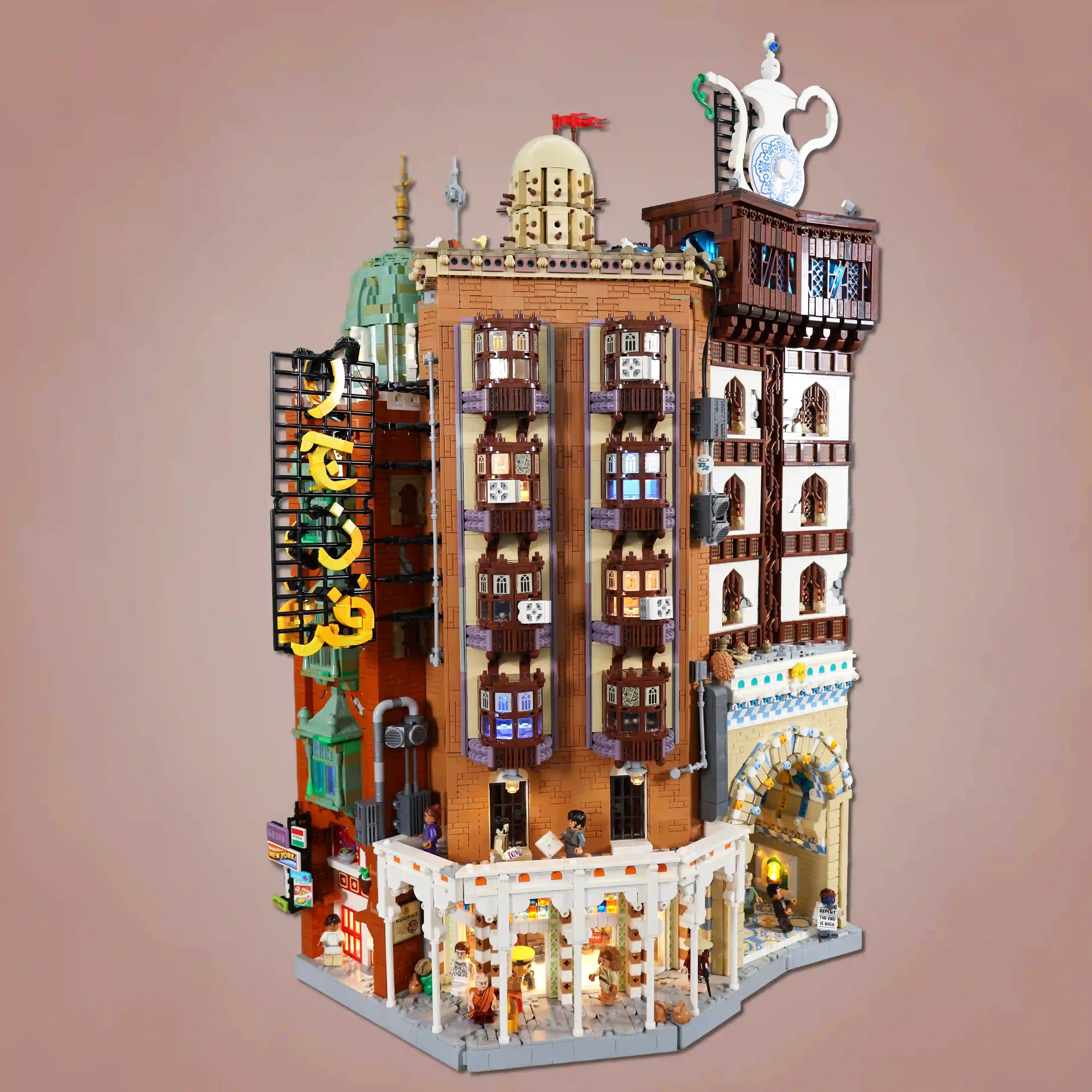 A series of middle eastern buildings that Ben Brickson created out LEGO