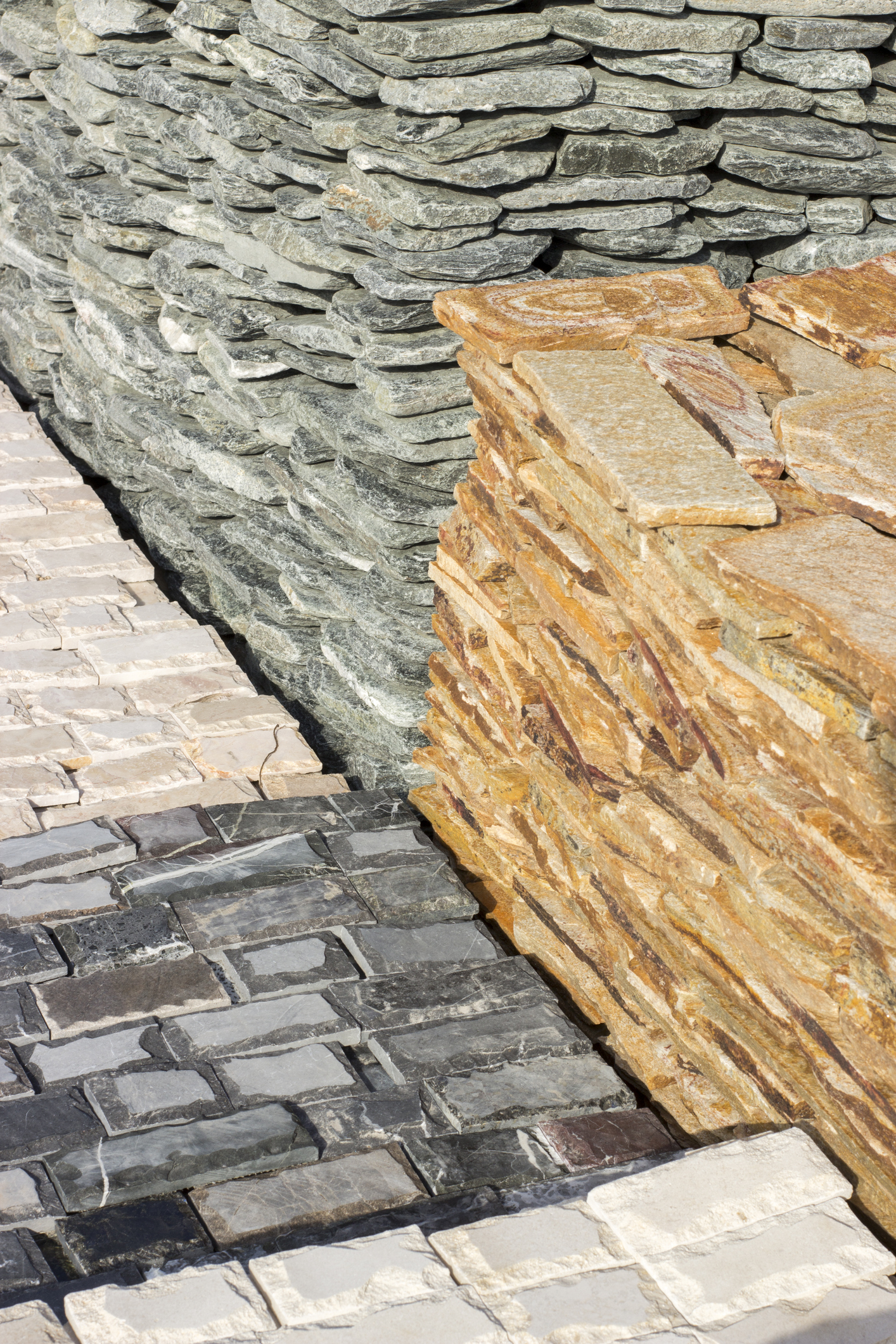 Trays of multicolored marble facing brick in the range