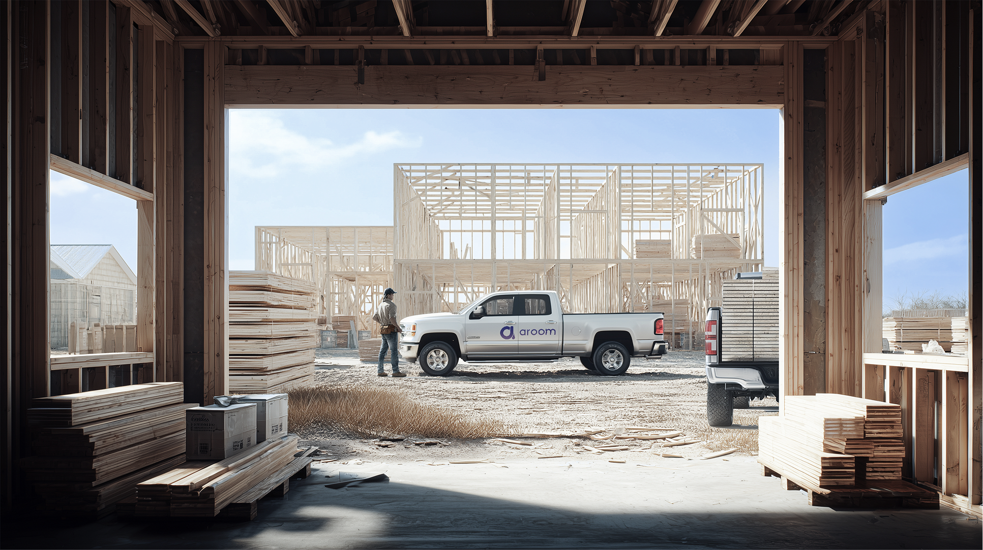 A pickup truck delivering construction materials to the construction site