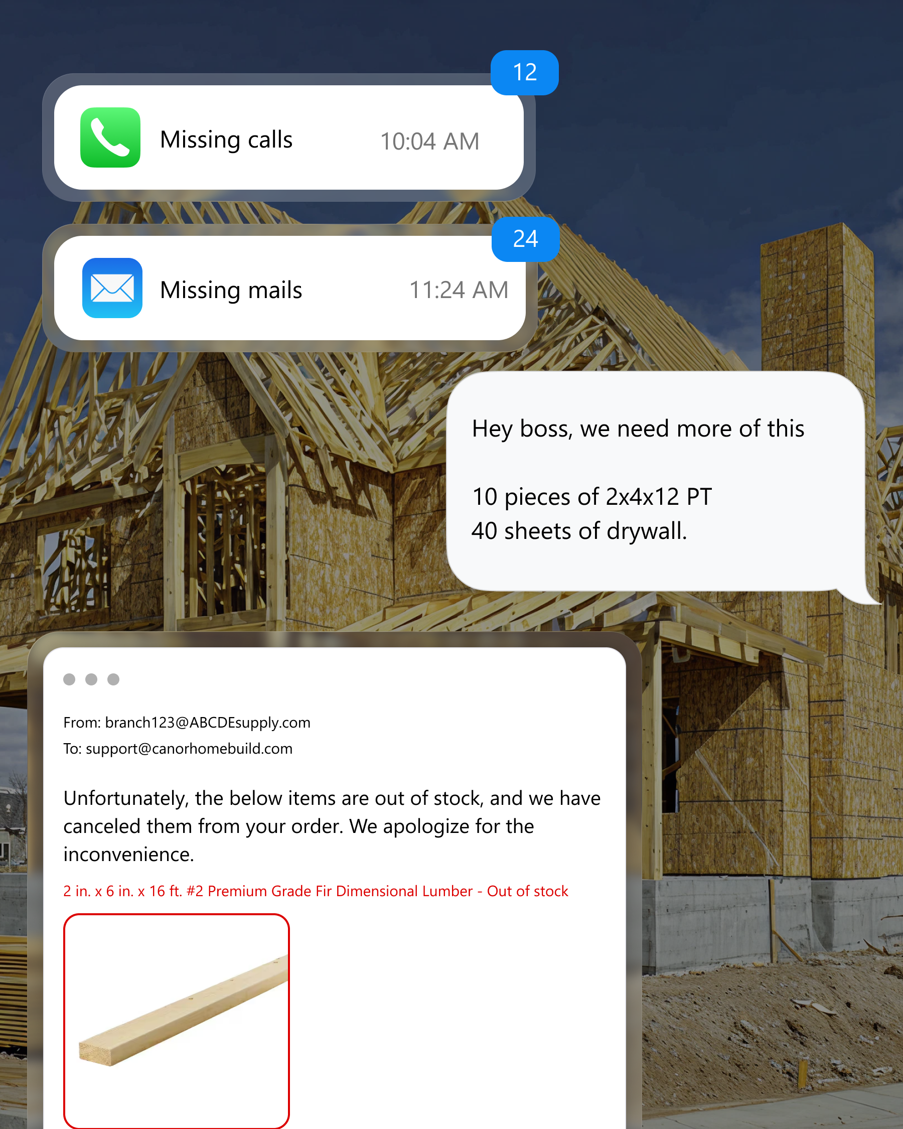 Contractors having communication with vendors and crews