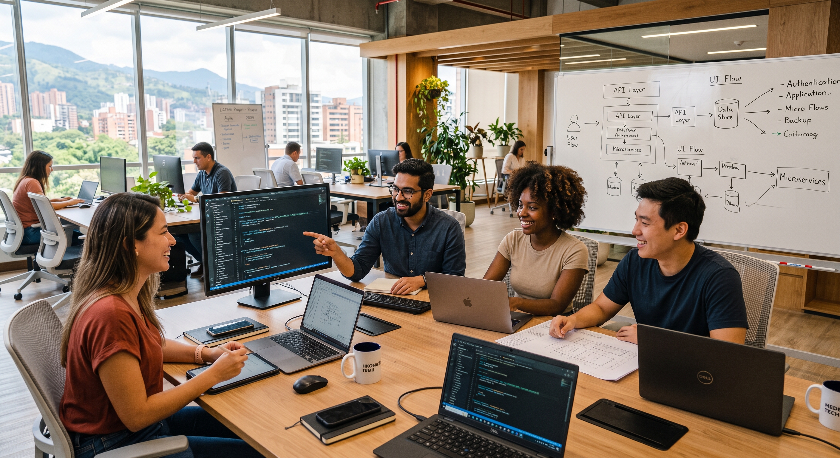a picture featuring some of our dedicated software developers working for a client who needed nearshore software development services from our hubs in latin american countries like mexico